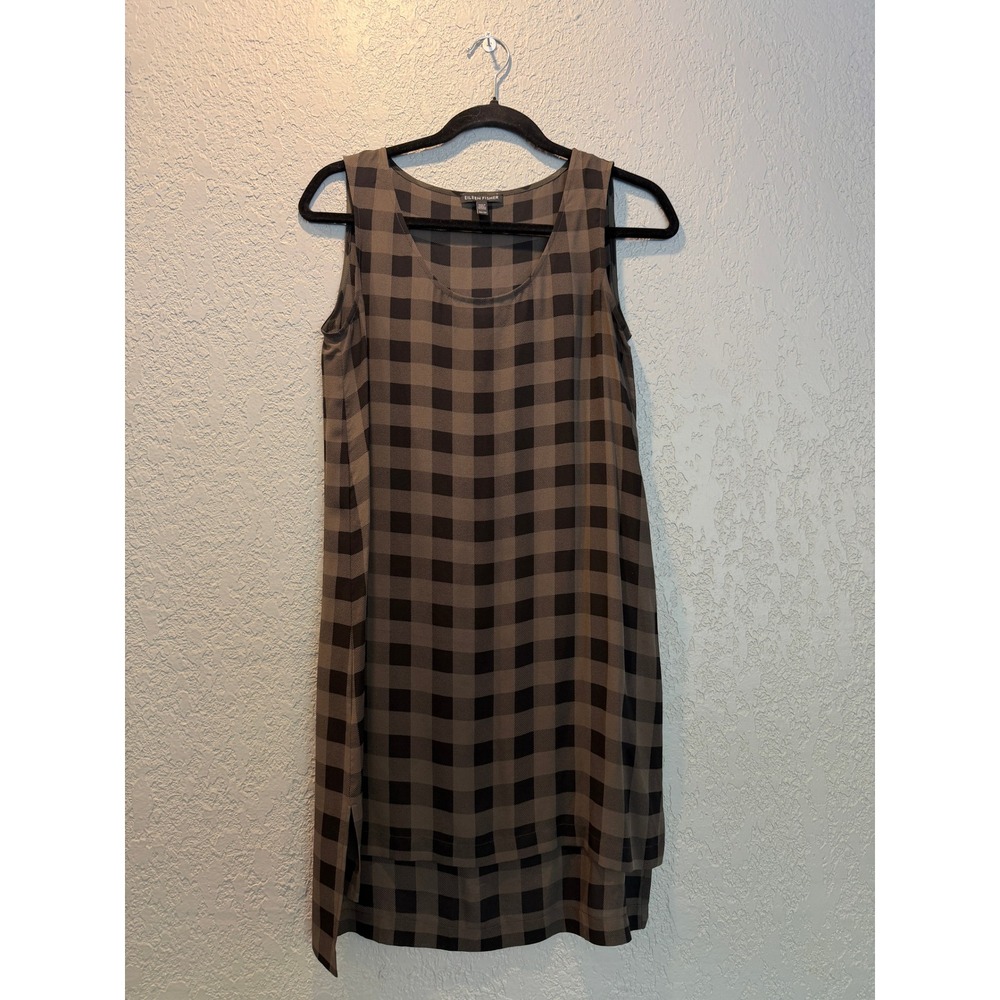 Eileen Fisher Womens XS 100% Silk‎ Tunic Dress Tank Top Olive Green Black